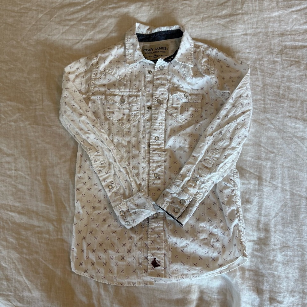 Cody James Kids' White Patterned Button Down Shirt
